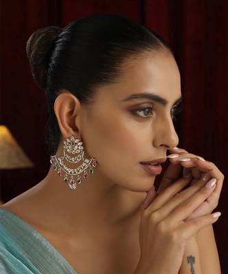 Multicolour polki chandbali earrings 5