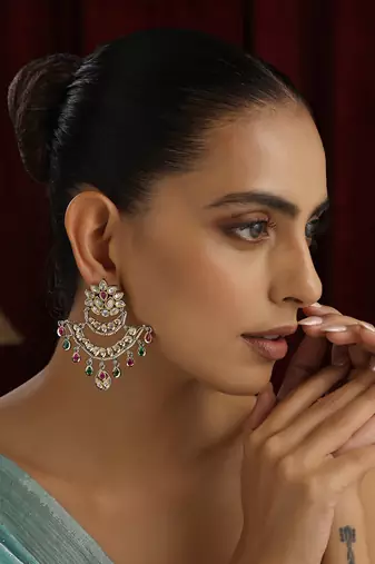 Multicolour polki chandbali earrings