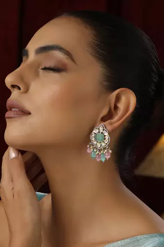 Multicolour polki dangler earrings
