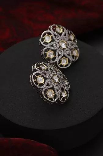 Silver polki stud earrings