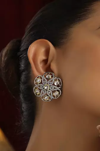 Silver polki stud earrings