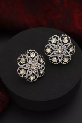 Silver polki stud earrings