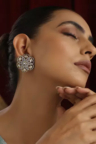 Silver polki stud earrings