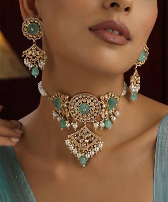 Mint polki choker necklace set 3