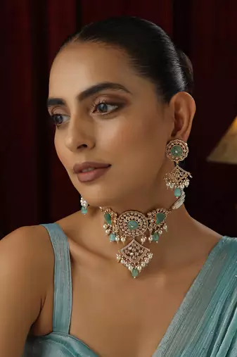 Mint polki choker necklace set