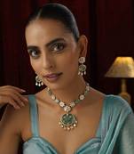 Mint polki pendant necklace set