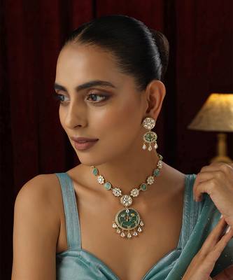 Mint polki pendant necklace set 2