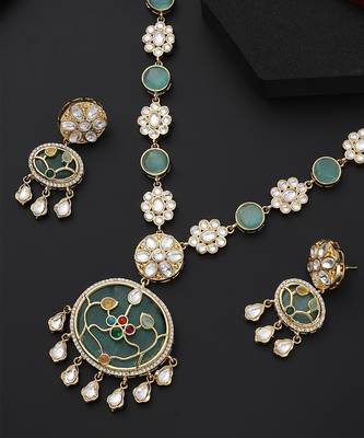 Mint polki pendant necklace set 3