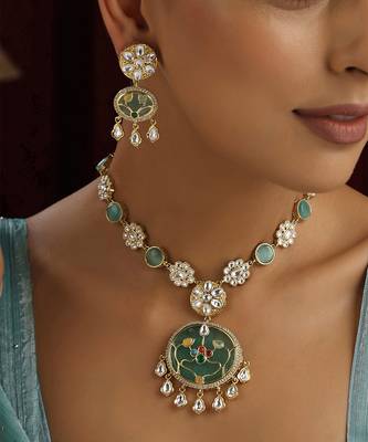 Mint polki pendant necklace set 4