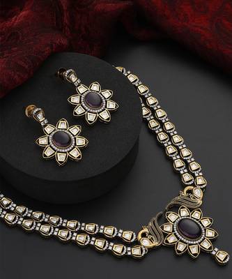 Purple polki layered necklace set 2