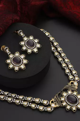 Purple polki layered necklace set