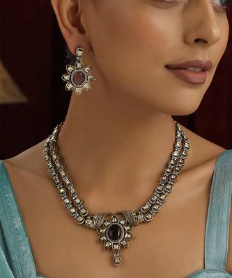 Purple polki layered necklace set 3