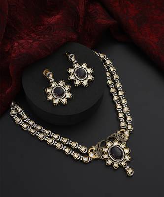 Purple polki layered necklace set 4