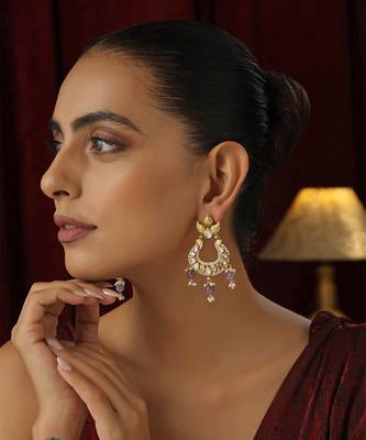 Purple kundan chandbali earrings 1