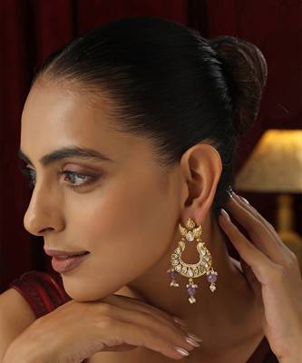 Purple kundan chandbali earrings 2