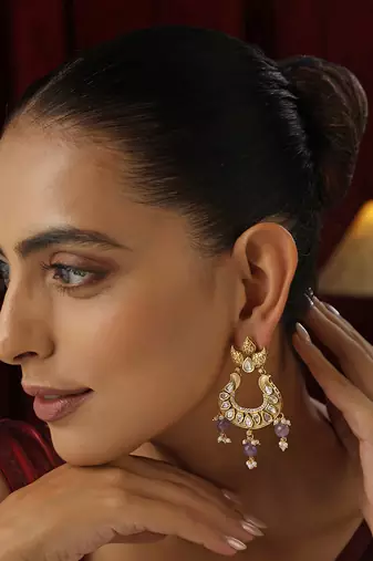 Purple kundan chandbali earrings