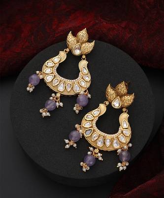 Purple kundan chandbali earrings 3