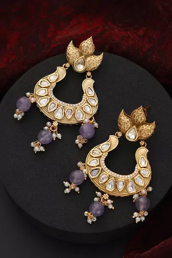 Purple kundan chandbali earrings