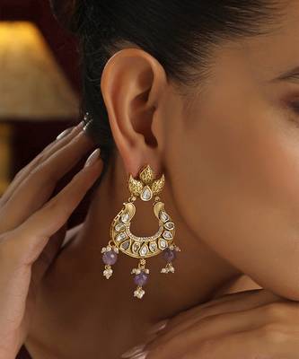Purple kundan chandbali earrings 4
