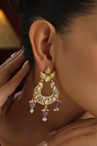 Purple kundan chandbali earrings