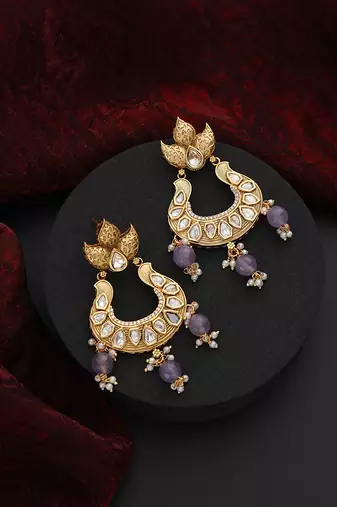 Purple kundan chandbali earrings