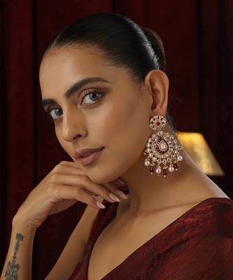 Red polki dangler earrings 1