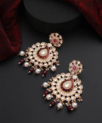 Red polki dangler earrings 2