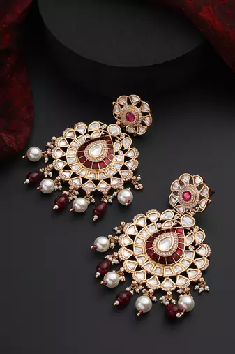 Red polki dangler earrings