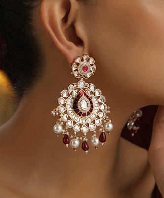 Red polki dangler earrings 3