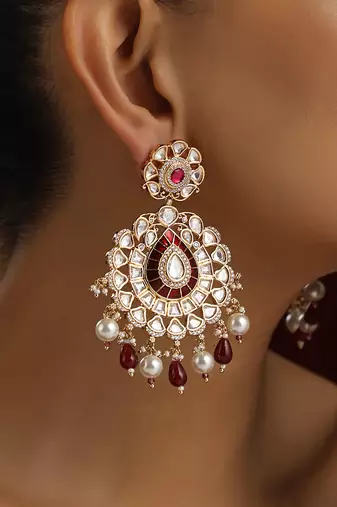 Red polki dangler earrings