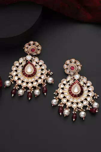 Red polki dangler earrings
