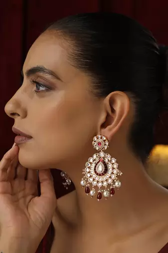 Red polki dangler earrings
