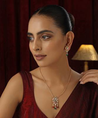 Multicolour polki pendant necklace set 1