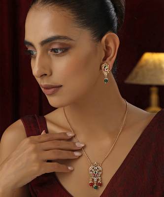 Multicolour polki pendant necklace set 2
