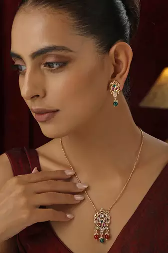 Multicolour polki pendant necklace set