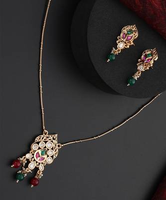 Multicolour polki pendant necklace set 3