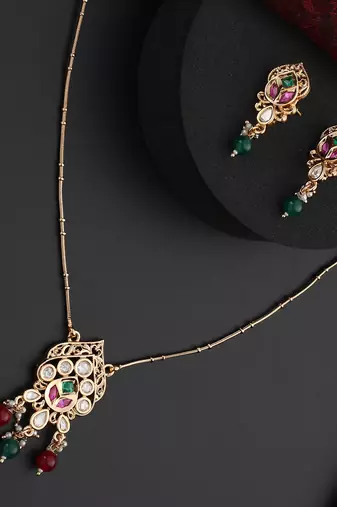 Multicolour polki pendant necklace set