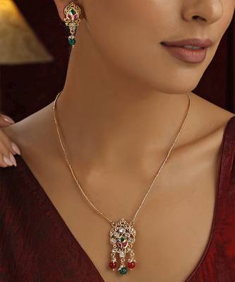 Multicolour polki pendant necklace set 4