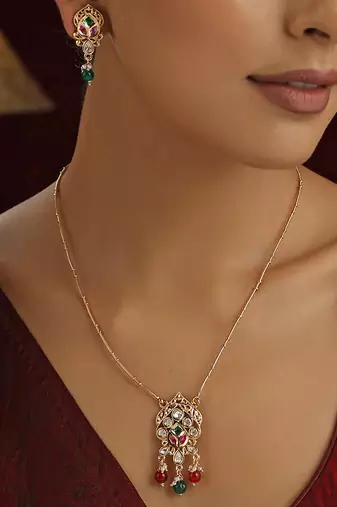 Multicolour polki pendant necklace set