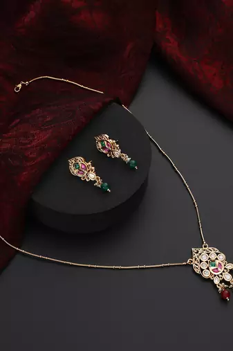 Multicolour polki pendant necklace set