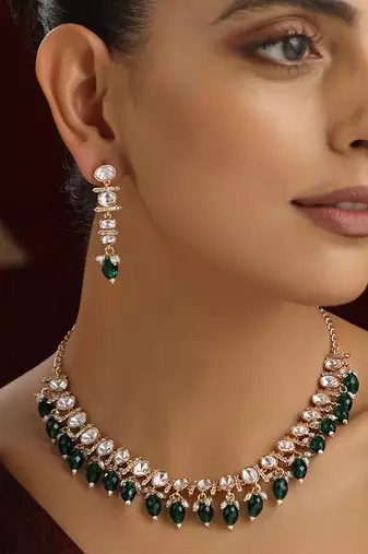 Green polki necklace set