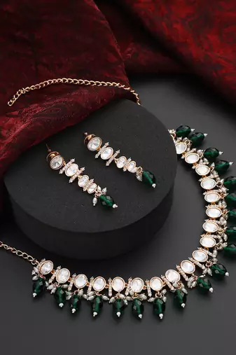 Green polki necklace set