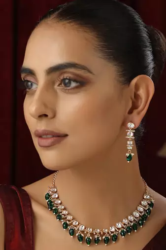 Green polki necklace set