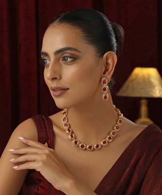 Red kundan necklace set 1