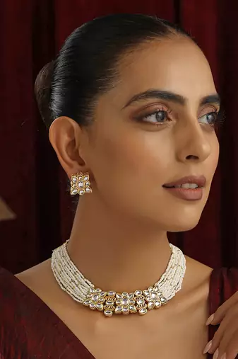 White kundan choker set