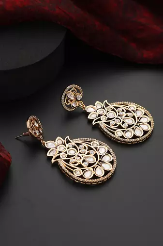 Gold polki dangler earrings