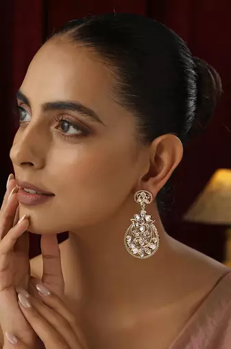 Gold polki dangler earrings