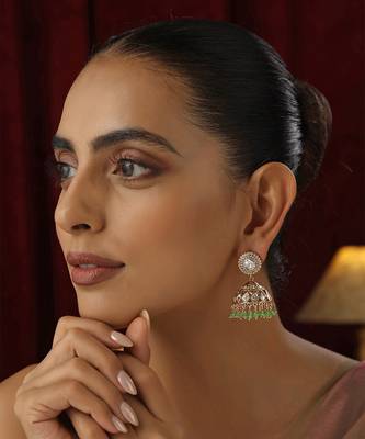 Green polki jhumka earrings 1