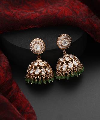 Green polki jhumka earrings 2