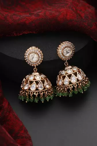 Green polki jhumka earrings